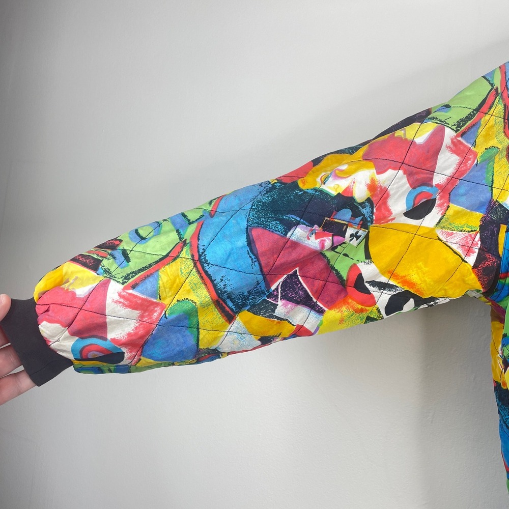 Vintage Robert Stock Silk Bomber Jacket Medium Abstract Graffiti Urban Chic READ - Picture 4 of 16